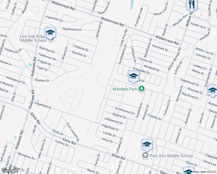 map of restaurants, bars, coffee shops, grocery stores, and more near 3001 Westwood Drive in Killeen