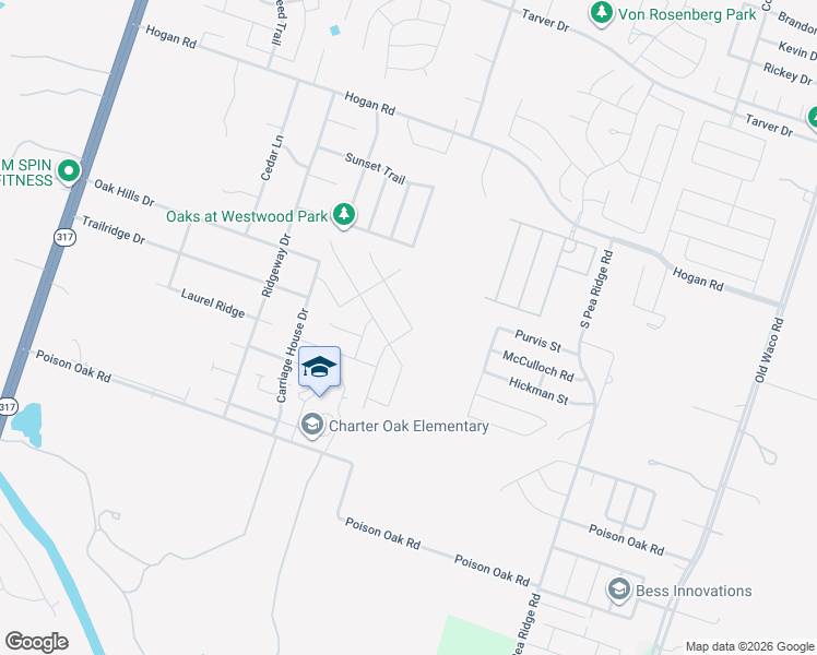 map of restaurants, bars, coffee shops, grocery stores, and more near 2022 Rustic Manor Drive in Temple