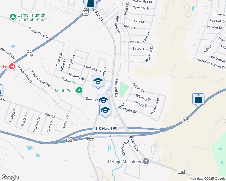 map of restaurants, bars, coffee shops, grocery stores, and more near 2033 FM 2657 in Copperas Cove