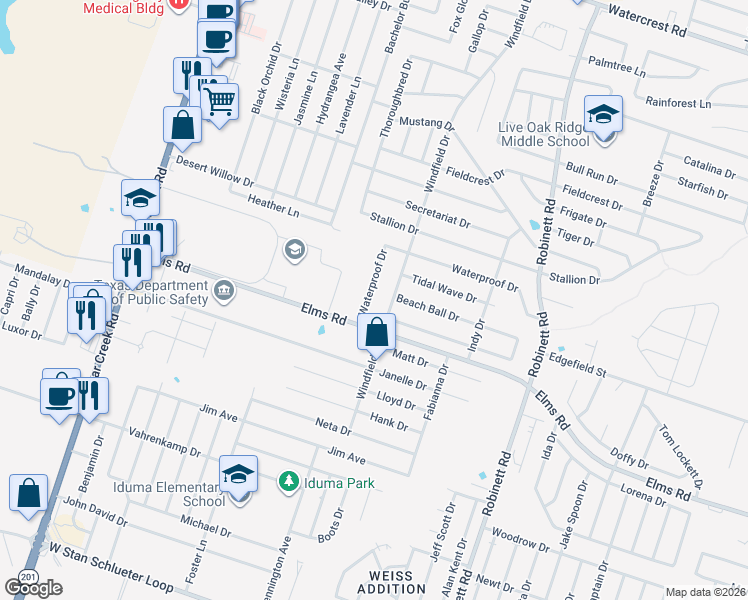 map of restaurants, bars, coffee shops, grocery stores, and more near 4705 Waterproof Drive in Killeen