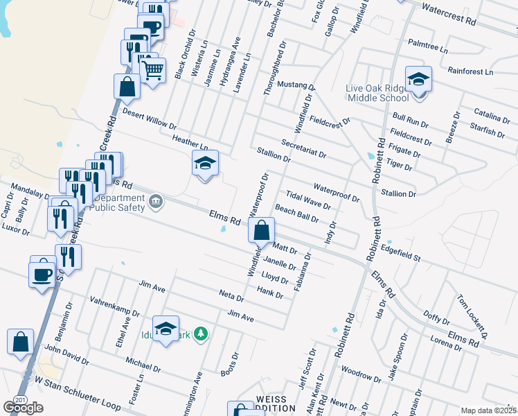 map of restaurants, bars, coffee shops, grocery stores, and more near 4705 Waterproof Drive in Killeen