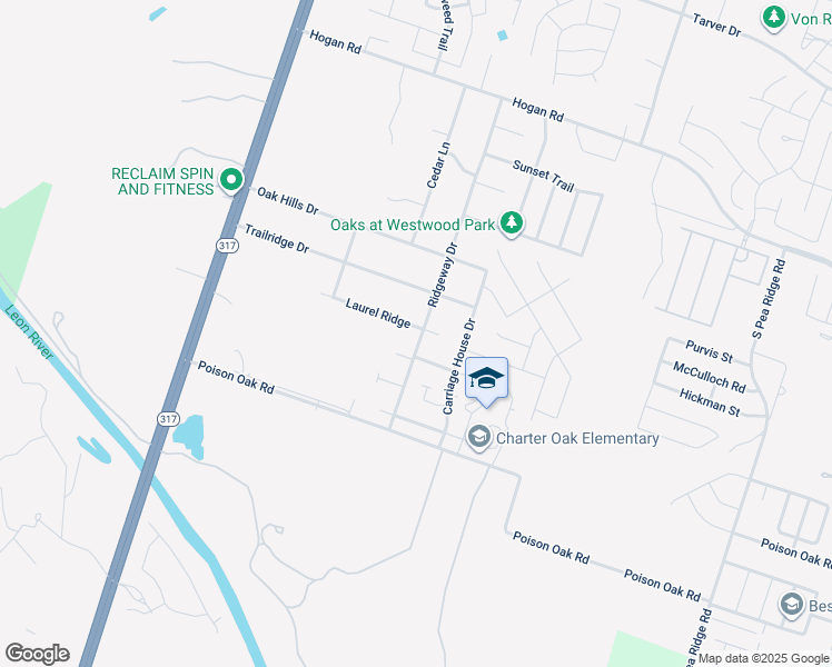 map of restaurants, bars, coffee shops, grocery stores, and more near 8703 Laurel Ridge in Temple