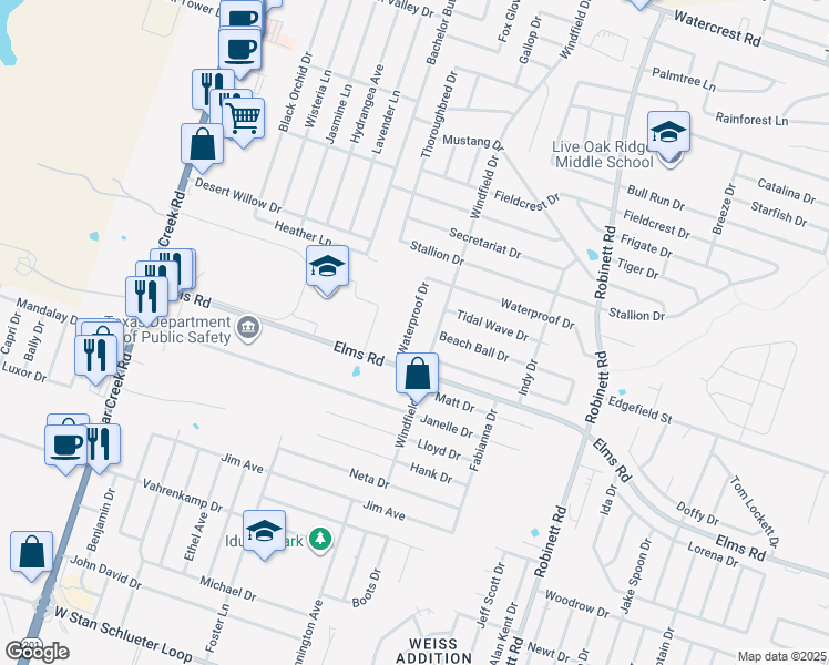 map of restaurants, bars, coffee shops, grocery stores, and more near 4705 Waterproof Drive in Killeen