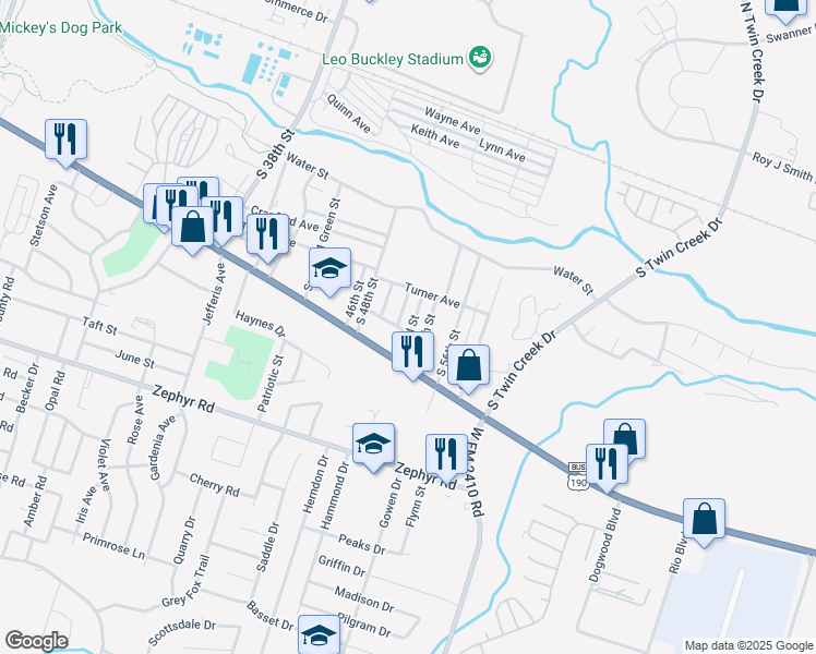 map of restaurants, bars, coffee shops, grocery stores, and more near 538 South 54th Street in Killeen