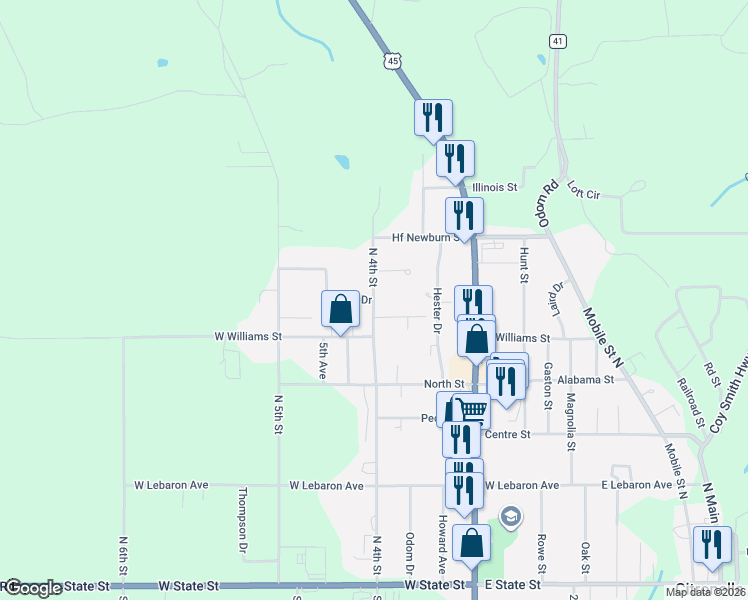 map of restaurants, bars, coffee shops, grocery stores, and more near 600 Craft Drive in Citronelle