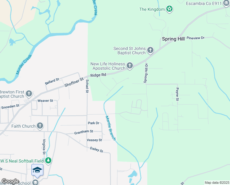 map of restaurants, bars, coffee shops, grocery stores, and more near 209 Downs Lane in Brewton