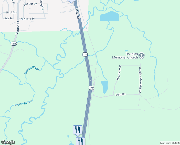 map of restaurants, bars, coffee shops, grocery stores, and more near 11742 U.S. 171 in Leesville