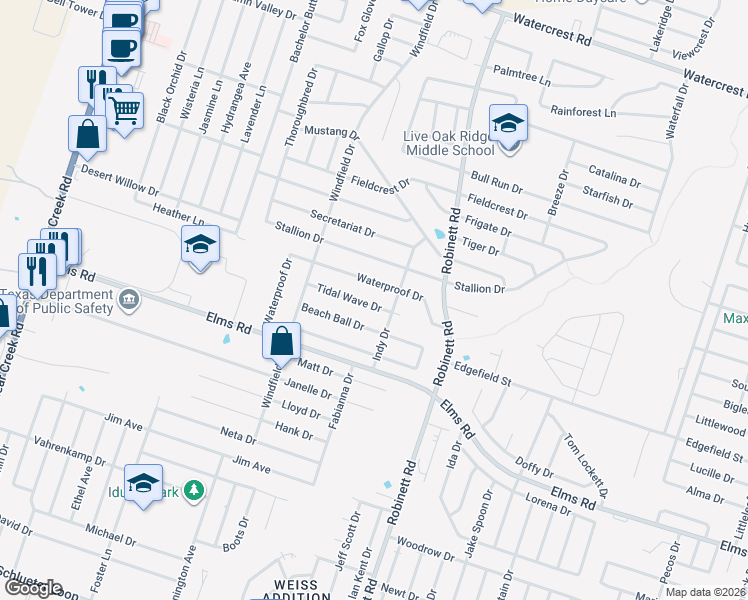map of restaurants, bars, coffee shops, grocery stores, and more near 4208 Tidal Wave Drive in Killeen