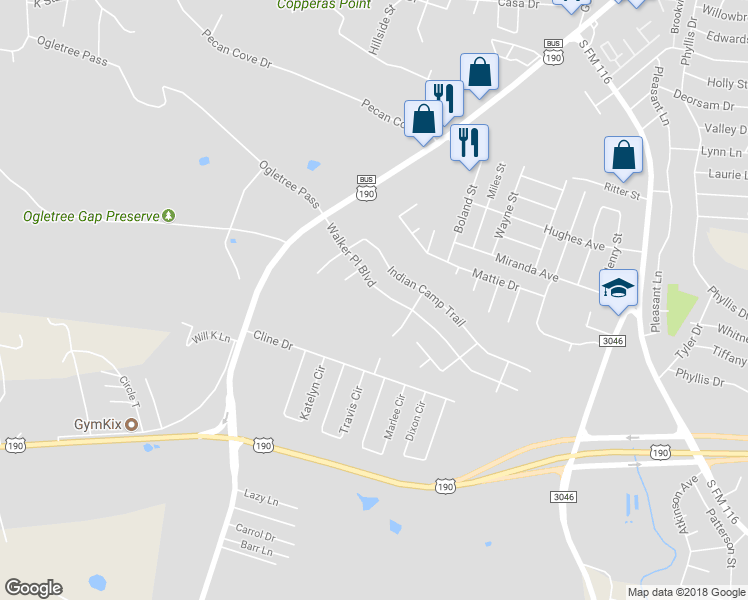 map of restaurants, bars, coffee shops, grocery stores, and more near 2001 Walker Place Boulevard in Copperas Cove