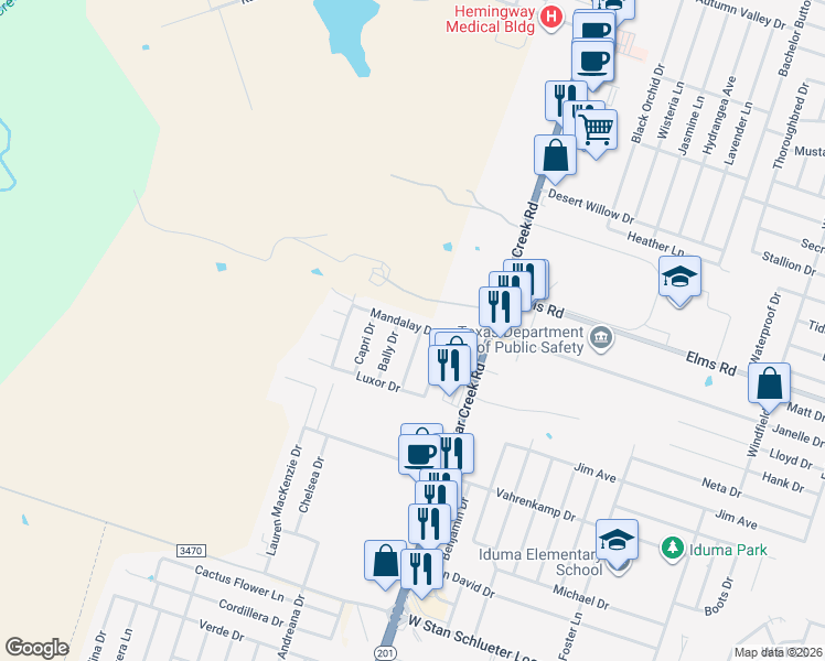 map of restaurants, bars, coffee shops, grocery stores, and more near 4207 Fremont Drive in Killeen