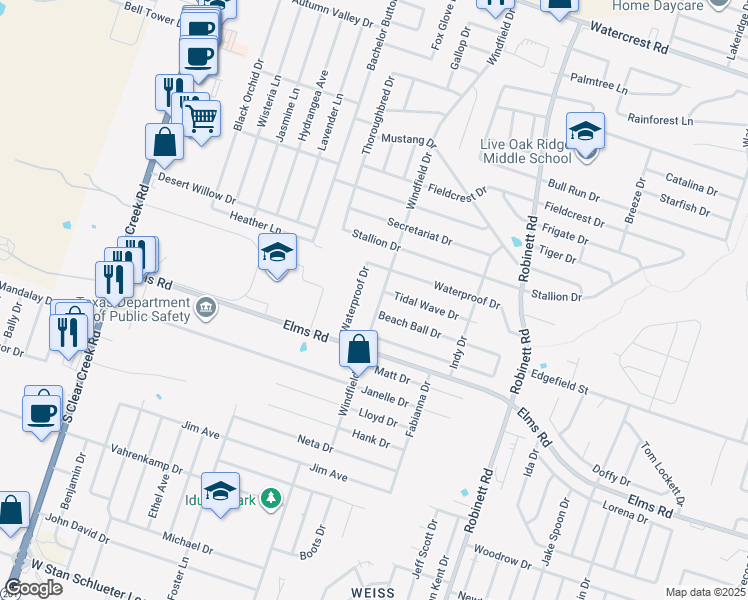 map of restaurants, bars, coffee shops, grocery stores, and more near 4408 Beach Ball Drive in Killeen