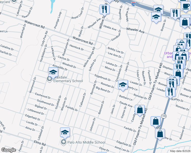 map of restaurants, bars, coffee shops, grocery stores, and more near 2701 Bermuda Drive in Killeen