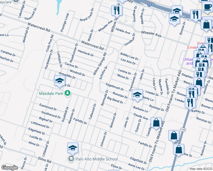 map of restaurants, bars, coffee shops, grocery stores, and more near 2607 Bermuda Drive in Killeen