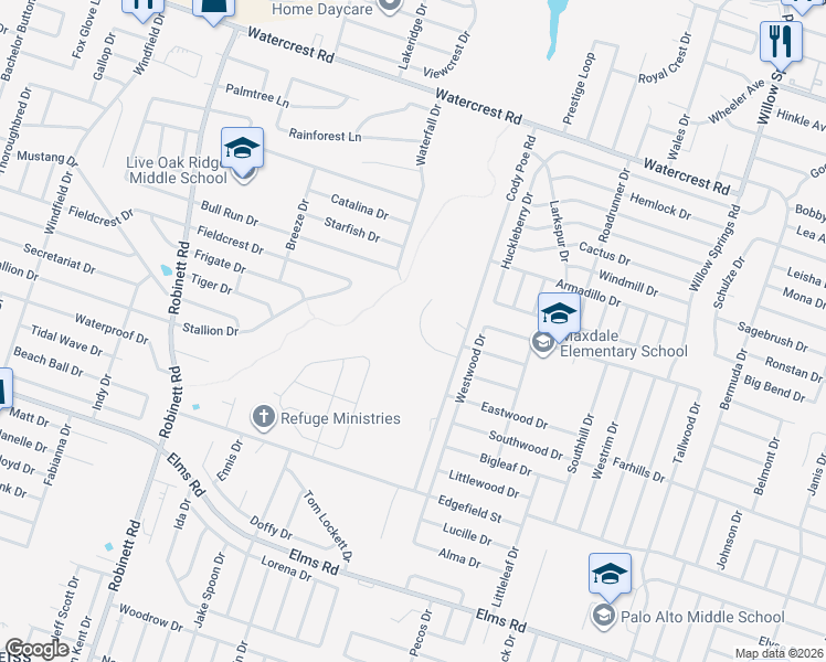 map of restaurants, bars, coffee shops, grocery stores, and more near 3200 Dannen Court in Killeen