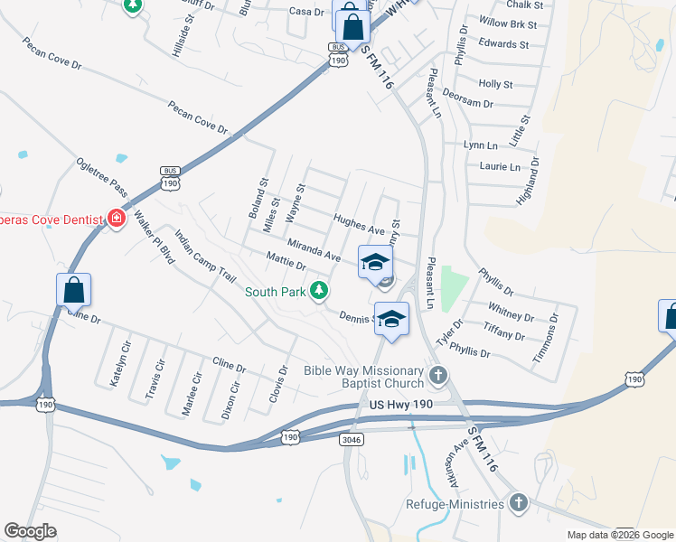 map of restaurants, bars, coffee shops, grocery stores, and more near 2012 Dennis Street in Copperas Cove