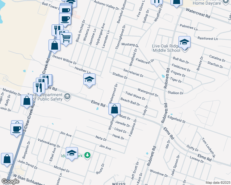 map of restaurants, bars, coffee shops, grocery stores, and more near 3205 Windfield Drive in Killeen