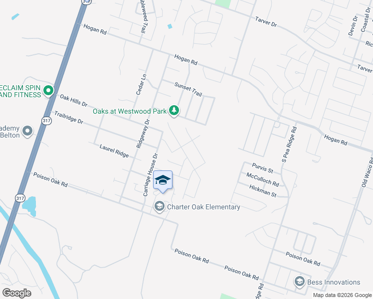 map of restaurants, bars, coffee shops, grocery stores, and more near 1847 Broken Shoe Trail in Temple