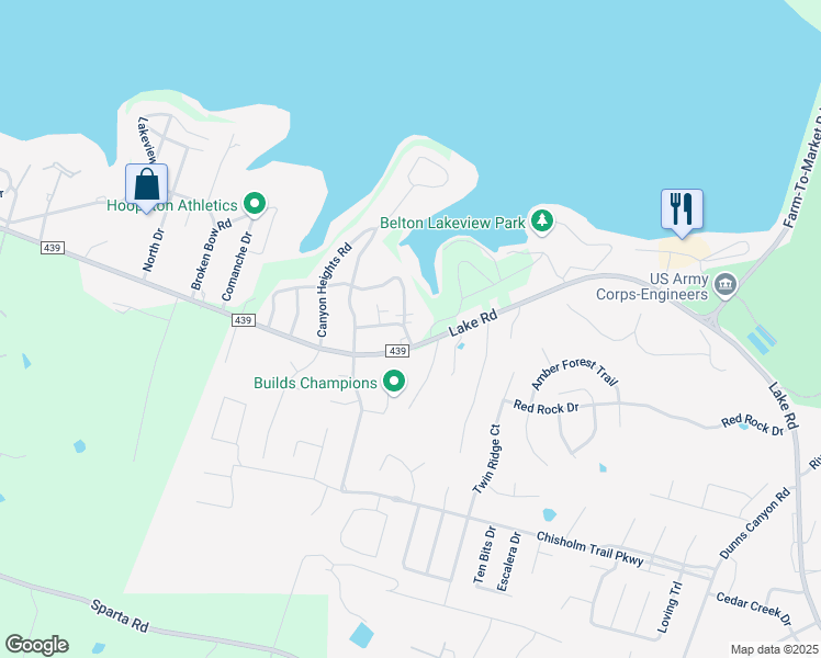 map of restaurants, bars, coffee shops, grocery stores, and more near 3662 Lake Ridge Drive in Belton