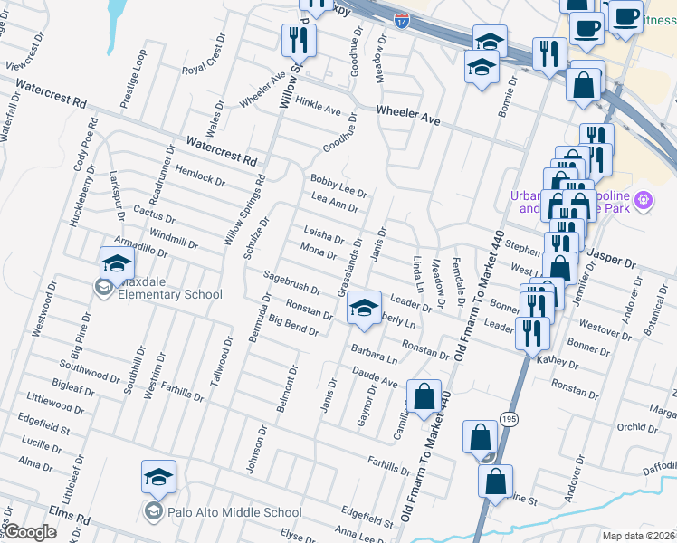 map of restaurants, bars, coffee shops, grocery stores, and more near 1612 Mona Drive in Killeen