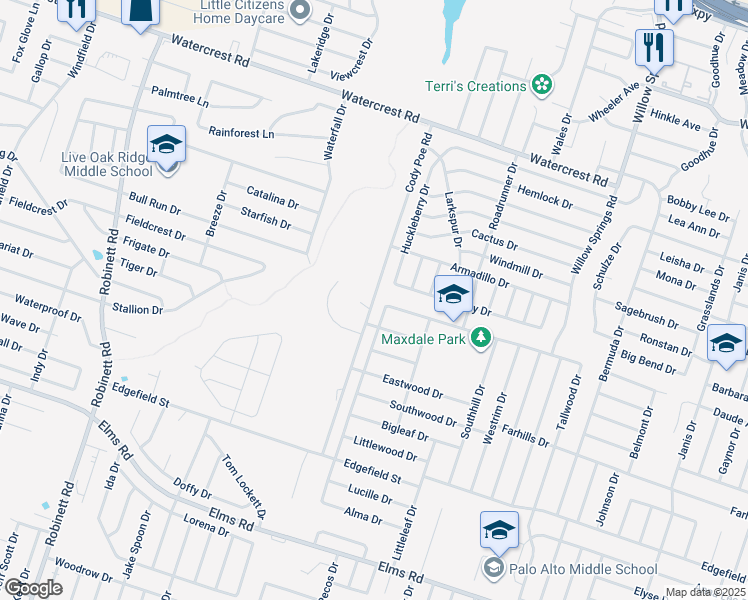 map of restaurants, bars, coffee shops, grocery stores, and more near 2705 Cody Poe Road in Killeen