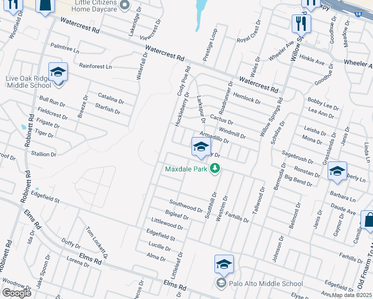 map of restaurants, bars, coffee shops, grocery stores, and more near 2902 Bluejay Drive in Killeen