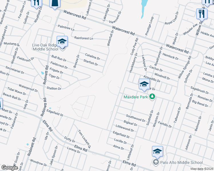 map of restaurants, bars, coffee shops, grocery stores, and more near 3200 Dannen Court in Killeen