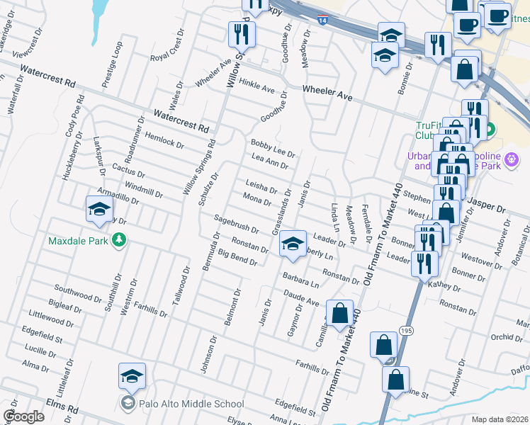 map of restaurants, bars, coffee shops, grocery stores, and more near 1612 Mona Drive in Killeen
