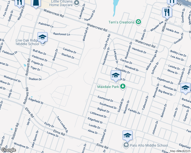 map of restaurants, bars, coffee shops, grocery stores, and more near 2705 Cody Poe Road in Killeen