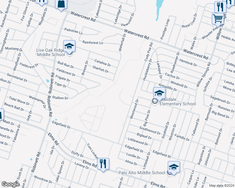 map of restaurants, bars, coffee shops, grocery stores, and more near 3200 Dannen Court in Killeen