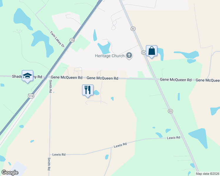 map of restaurants, bars, coffee shops, grocery stores, and more near 1321 Gene McQueen Road in Moultrie