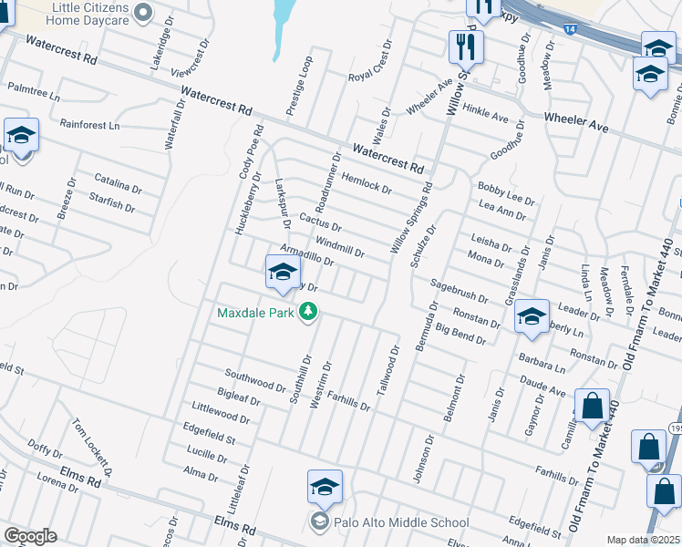 map of restaurants, bars, coffee shops, grocery stores, and more near 2702 Sidewinder Dr in Killeen