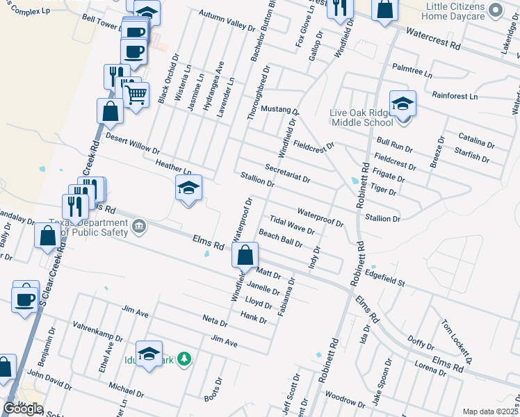 map of restaurants, bars, coffee shops, grocery stores, and more near 3205 Windfield Drive in Killeen