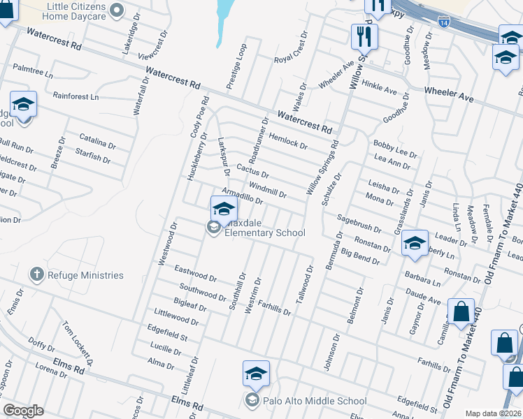 map of restaurants, bars, coffee shops, grocery stores, and more near 2702 Sidewinder Drive in Killeen