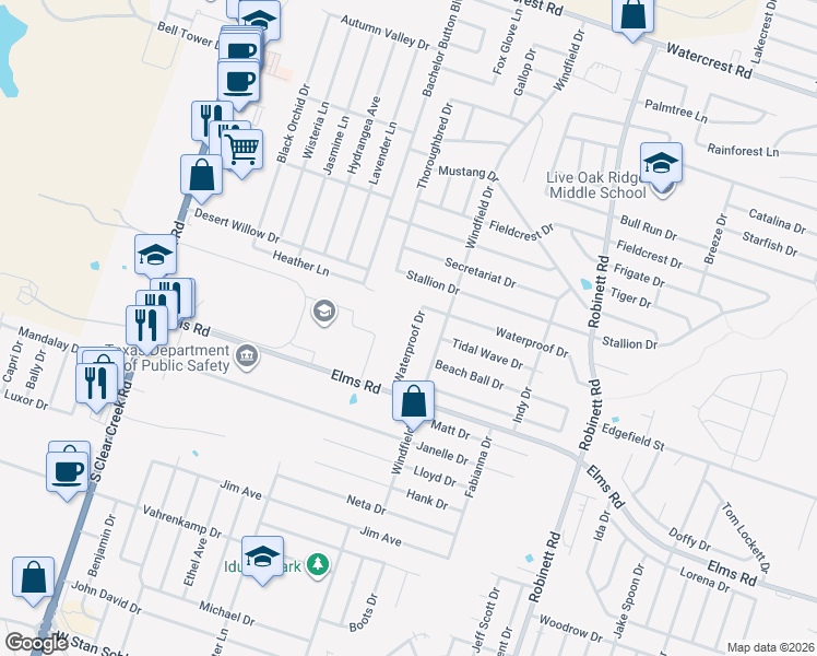 map of restaurants, bars, coffee shops, grocery stores, and more near 4603 Waterproof Drive in Killeen