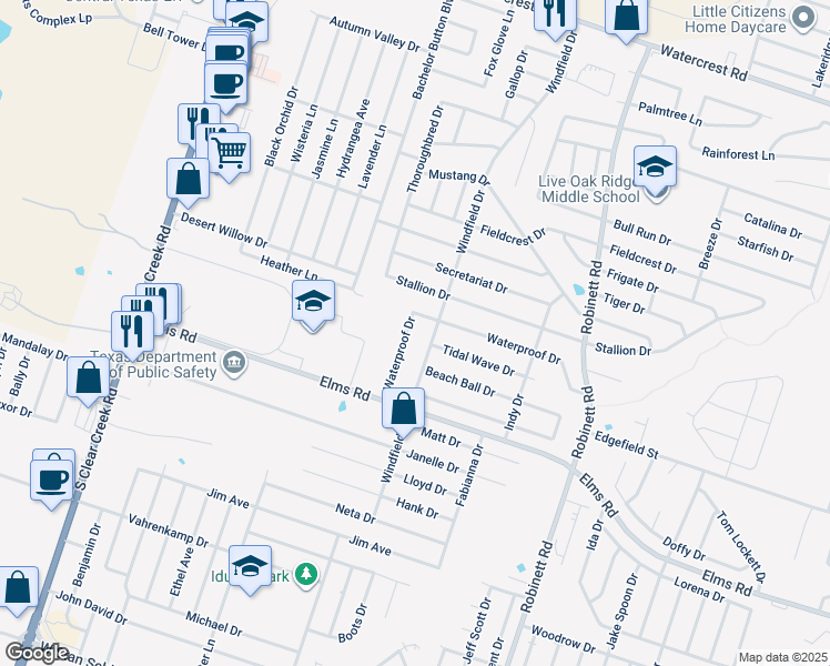 map of restaurants, bars, coffee shops, grocery stores, and more near 3205 Windfield Drive in Killeen
