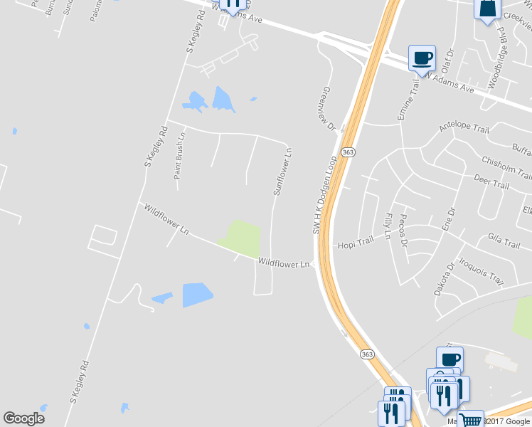 map of restaurants, bars, coffee shops, grocery stores, and more near 4410 Sunflower Lane in Temple