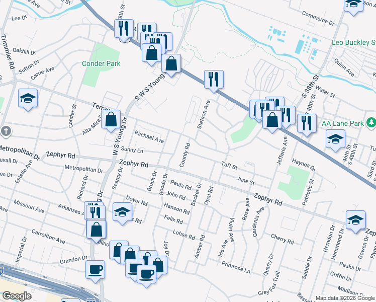 map of restaurants, bars, coffee shops, grocery stores, and more near 2601 Taft Street in Killeen