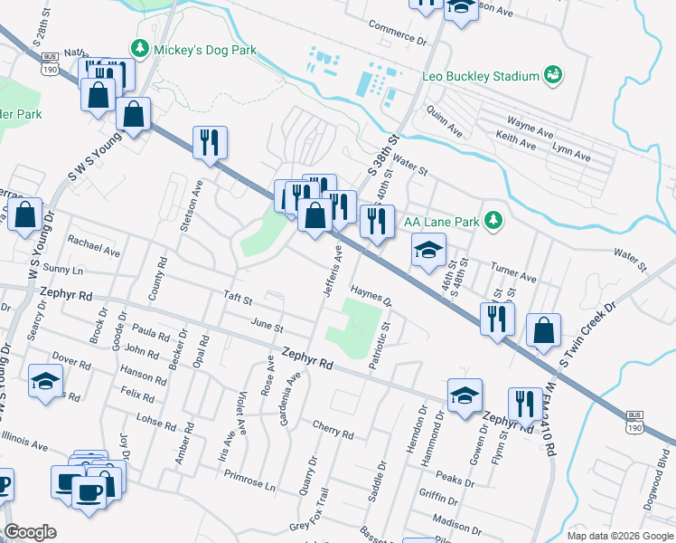 map of restaurants, bars, coffee shops, grocery stores, and more near 709 Haynes Drive in Killeen