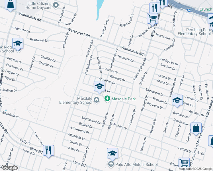 map of restaurants, bars, coffee shops, grocery stores, and more near 2706 Roadrunner Drive in Killeen
