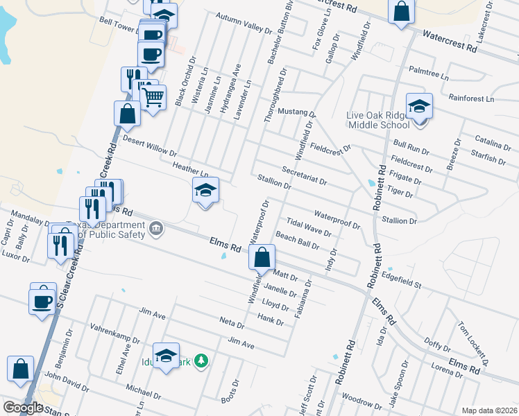 map of restaurants, bars, coffee shops, grocery stores, and more near 4603 Waterproof in Killeen