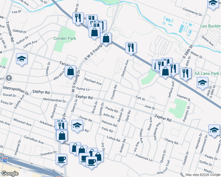 map of restaurants, bars, coffee shops, grocery stores, and more near 2601 Taft Street in Killeen