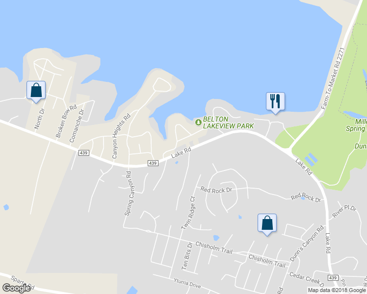 map of restaurants, bars, coffee shops, grocery stores, and more near 3304 Farm to Market Road 439 in Belton