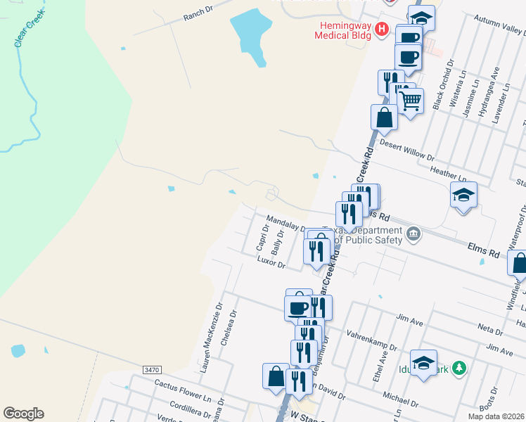 map of restaurants, bars, coffee shops, grocery stores, and more near 5711 Mandalay Drive in Killeen