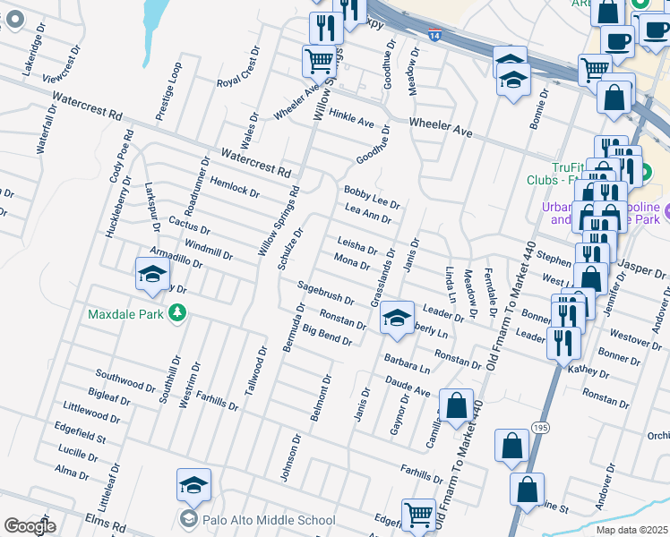 map of restaurants, bars, coffee shops, grocery stores, and more near 1705 Leader Drive in Killeen
