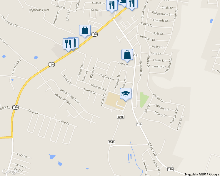 map of restaurants, bars, coffee shops, grocery stores, and more near 2012 Dennis Street in Copperas Cove