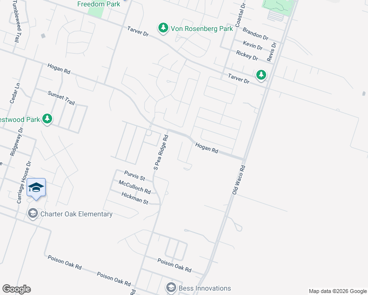 map of restaurants, bars, coffee shops, grocery stores, and more near 1505 North Pea Ridge Road in Temple