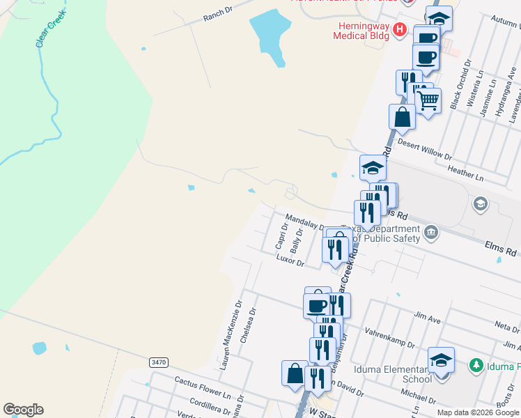 map of restaurants, bars, coffee shops, grocery stores, and more near 5806 Tropicana Court in Killeen