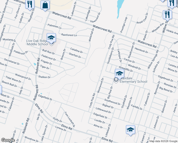 map of restaurants, bars, coffee shops, grocery stores, and more near 3205 Dannen Court in Killeen