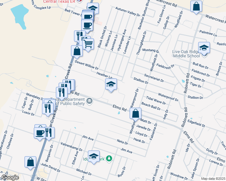 map of restaurants, bars, coffee shops, grocery stores, and more near 3302 South Clear Creek Road in Killeen