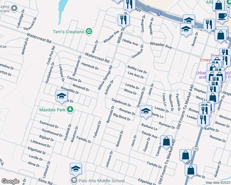map of restaurants, bars, coffee shops, grocery stores, and more near 2607 Bermuda Drive in Killeen